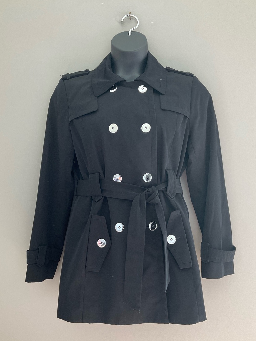 Calvin Klein, Classic Black, Tie-Belt, Trench Coat